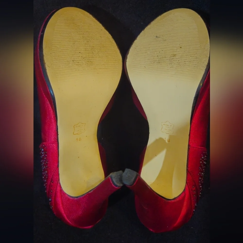 Caparros Red Rhinestone Peep-Toe Heels - Size 5B